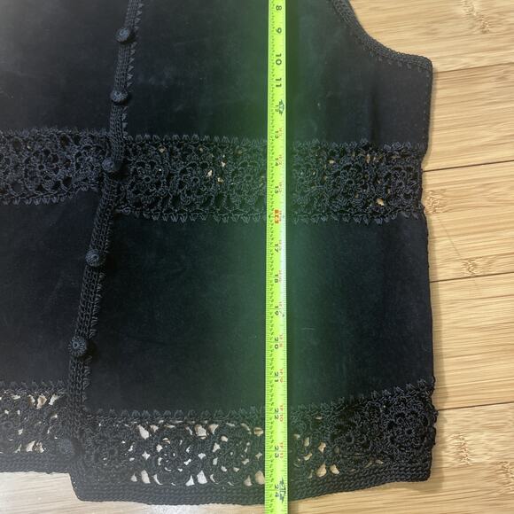 Hippie Western Crochet Suede Vest Lace Gothic Boho Black Vintage 90s Sz L - Picture 5 of 5